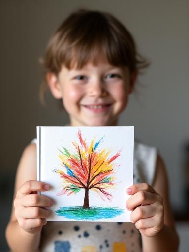 Bambino sorridente con il suo libricino finito